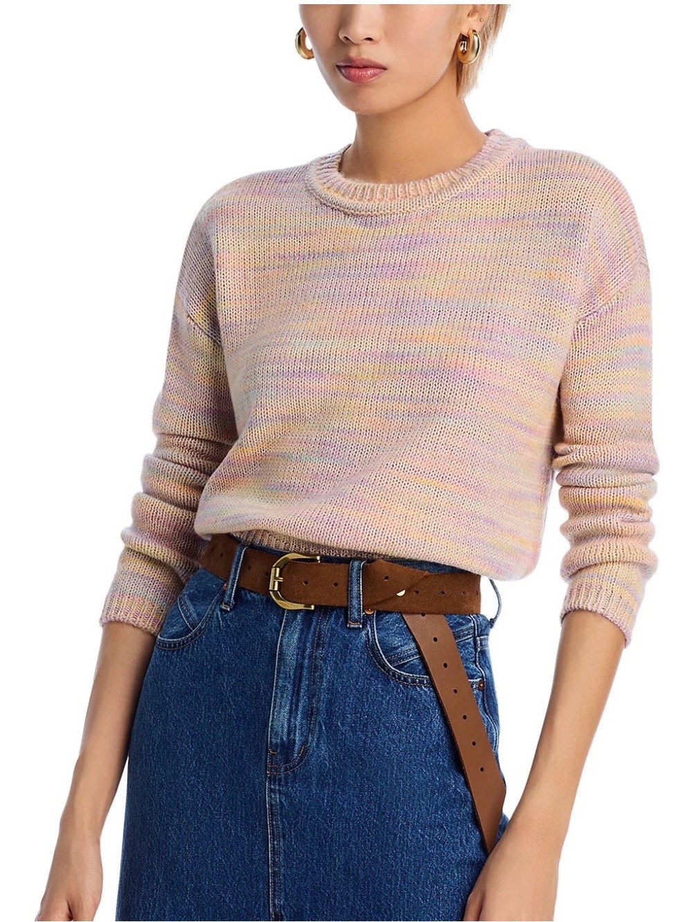 Aqua Pastel Multi-Stripe Crewneck Sweater in Pink, Lavender & Yellow